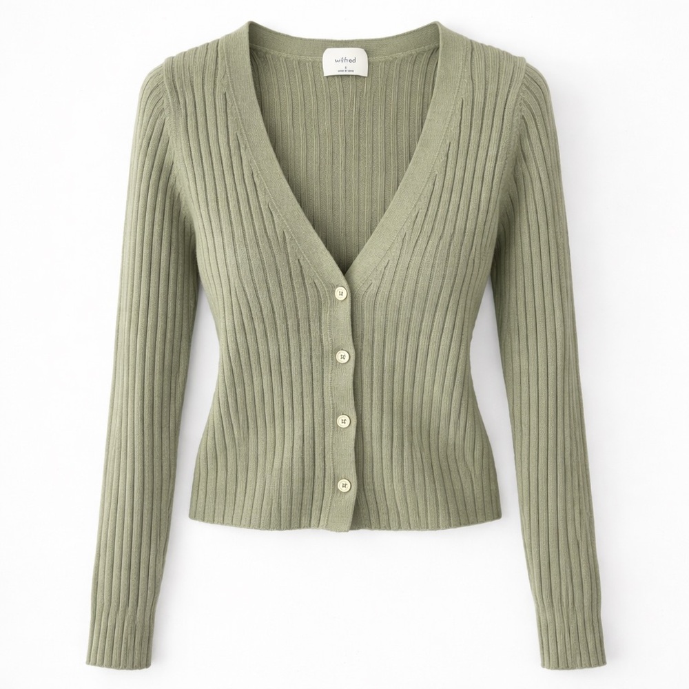 Aritzia Wilfred Thais Cardigan S Sage Green Ribbed Wool